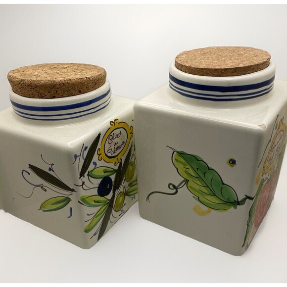 Vintage Italian Ceramic Canisters D'Arna Perugia With Cork Lids Set Of 4 - Picture 2 of 15